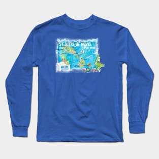 StKitts Nevis Illustrated Travel Map With Roads Long Sleeve T-Shirt